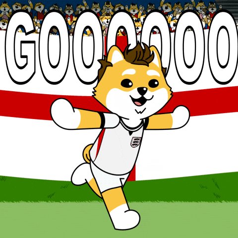 !!!GOODMORE!!! is displayed on a red and white banner, with a cartoon dog in a white jersey running towards it.