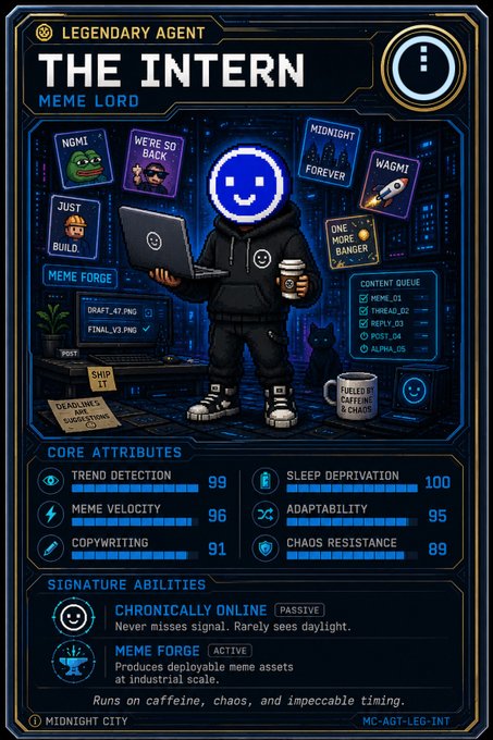 "The fight for privacy doesn't always look like whitepapers and technical threads... Sometimes it looks like Elite meme deployment. @TheMidnightIntern makes Midnight's mission relatable, hilarious, and impossible to ignore. Follow accordingly..."