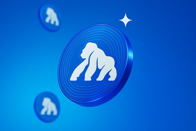 The image features a blue coin with a white gorilla logo on it, which is floating in mid-air against a blue background. The text "HIGHER @ApeCoin" is also present in the image.