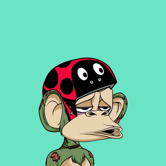 A cartoon monkey wearing a red and black spotted helmet resembling a Bored Ape Yacht Club design, featuring two large white eyes on the front. The image visually connects to the post by depicting a "Lil Ape" character, likely representing the origins of LilMutants as derived from LilApesNFT.