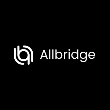 The image displays the white Allbridge logo—a stylized circular emblem with curved lines—next to the brand name "Allbridge" on a black background, representing the cross-chain bridge platform mentioned in the post about its Core protocol being paused following a $1.65M exploit on its Solana deployment.