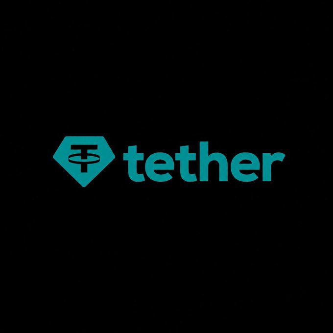 The image shows the Tether logo (USDT), featuring a teal diamond-shaped emblem with a stylized "T" alongside the word "tether" in lowercase teal letters on a black background. This visual directly relates to the post's question about USDT's potential collapse, as the logo represents the cryptocurrency brand in question.