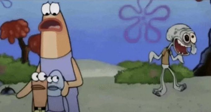 A group of cartoon fish look alarmed and confused as a fish approaches excitedly in the background, echoing a post joking about overlooked “mouse coins” after earlier dog- and cat-themed coin trends. No text, numbers, tickers, or names are visible.