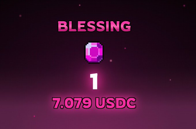 The image features a purple diamond-shaped object, possibly a gemstone or a crystal, placed centrally against a dark background. The text "Blessing" is written above the diamond, while below it, there's a number that reads "1". This combination of elements suggests that the image might be related to a gaming experience or a digital art piece. The post also mentions a gameplay item called a "werewolf kill", which could possibly be a part of a video game or an interactive digital artwork.

The post is titled "@playAxieDOM" and it seems to be promoting a game, as indicated by the wording. It's important to note that there are no other visible texts in the image apart from these two elements.