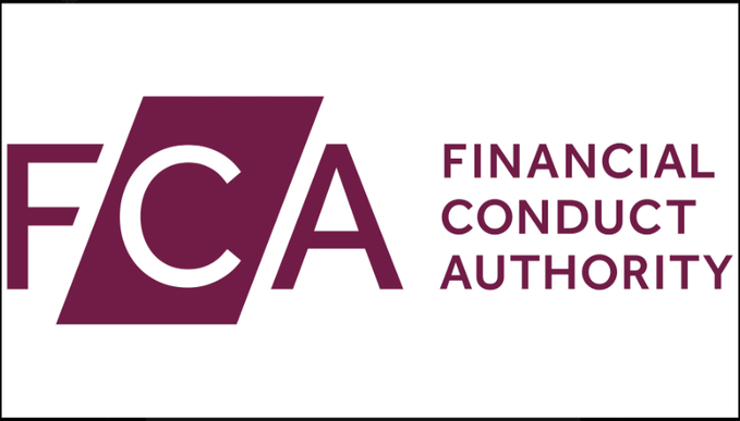 The official logo of the FCA (Financial Conduct Authority), displayed in dark purple text with the distinctive geometric letter design on a white background.