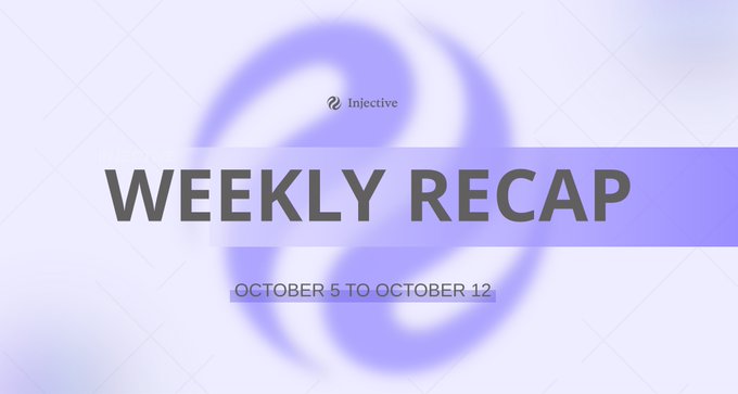 A graphic title card with a light purple background and a large stylized 'S' shape, reading 'Injective WEEKLY RECAP OCTOBER 5 TO OCTOBER 12'.