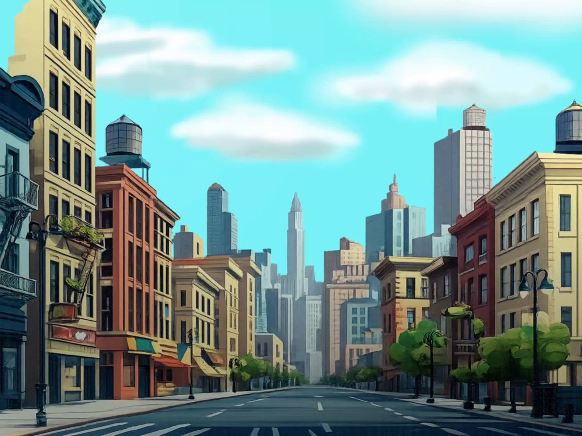 The image features a city street with tall buildings, including skyscrapers, lining both sides of the road. The sky above is blue with white clouds scattered throughout. In the foreground, there are trees that add some greenery to the scene. The caption "$MAD Holders Don'T panic because we already are $MAD Rich" suggests a sense of calm and contentment in the cityscape.