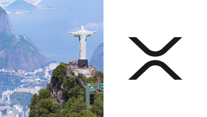 A side-by-side image showing Brazil's iconic Christ the Redeemer statue in Rio de Janeiro next to the XRP (Ripple) logo, symbolizing Ripple Payments launching in Brazil's $780+ billion payment flows market.