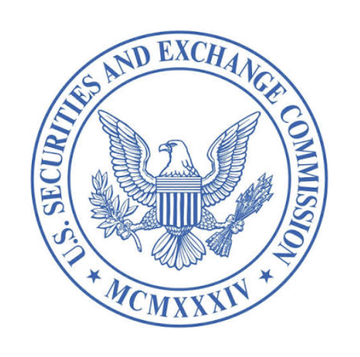 The official blue-and-white seal of the U.S. Securities and Exchange Commission (SEC), featuring an eagle with a shield, olive branch, and arrows, with the Roman numerals MCMXXXIV (1934).