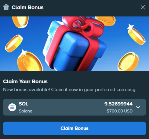 A "Claim Bonus" pop-up offers a reward of 9.52699944 SOL (~$700.00 USD) with a blue "Claim Bonus" button, complementing the poster's note about tipping throughout the day.