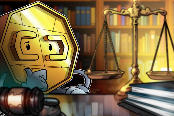 A cartoon golden coin character with a thinking pose next to a judge's gavel and balanced scales, set in a library or courtroom setting.