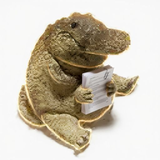 A worn, mossy-green plush dinosaur clutches a small paper labeled "u" against a plain white background, likely symbolizing playful online branding tied to the post about verifying the CTO handle "@Pumpfun." The whimsical stuffed creature paired with a cryptic document creates an ironic, meme-like tone fitting a crypto announcement.