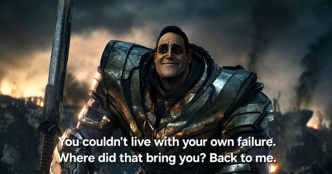 The image features a man dressed as a knight, holding a sword and standing against a backdrop of smoke and fire. The caption below the image reads "You couldnt live with your own failure. Where did that bring you?" This suggests that the image is related to a discussion about the movie or game they are playing, possibly a video game or a roleplaying game involving characters like the knight in this case.

The post also mentions that there is an upcoming release of a new game and encourages people to buy it using the provided link. The post seems to be promoting the game and its content by connecting it with a popular character from a movie, which could potentially attract more viewers or players interested in both the game and the movie.