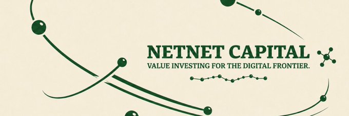 A dark green branded banner reads "NETNET CAPITAL — VALUE INVESTING FOR THE DIGITAL FRONTIER." with orbiting dot graphics, tying into the post's mention of $NET as a newly discovered ticker worth watching, reinforcing the "digital frontier" theme around this Robinhood Chain play.