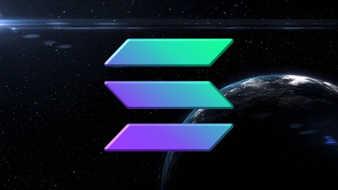 The image shows the stylized, three-tiered Midnight Network logo rendered in vibrant green and purple gradient tones, set against a cosmic backdrop featuring Earth from space and starfield. This visual relates to the post by depicting the Midnight blockchain platform being discussed in context of a potential Solflare Wallet integration announcement.