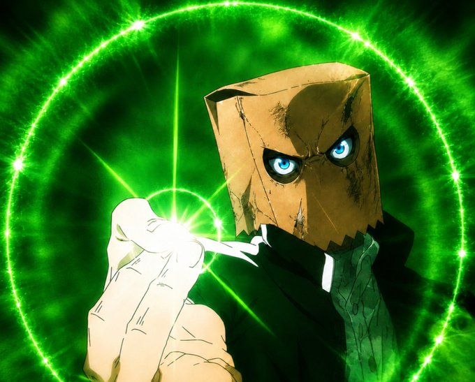 The image features an anime character wearing a brown paper bag as a costume, with their face obscured by the bag. The character appears to be holding up a cigarette or pipe, possibly smoking. The background of the image is green, which could represent a forest or other natural setting. The caption at the bottom of the image reads "gm bear market won'n faze us happy 70+ dollars h$hype and a happy new month." This suggests that the anime character might be associated with an event or promotion related to the bear market, possibly indicating a connection between the character's appearance and the market.
