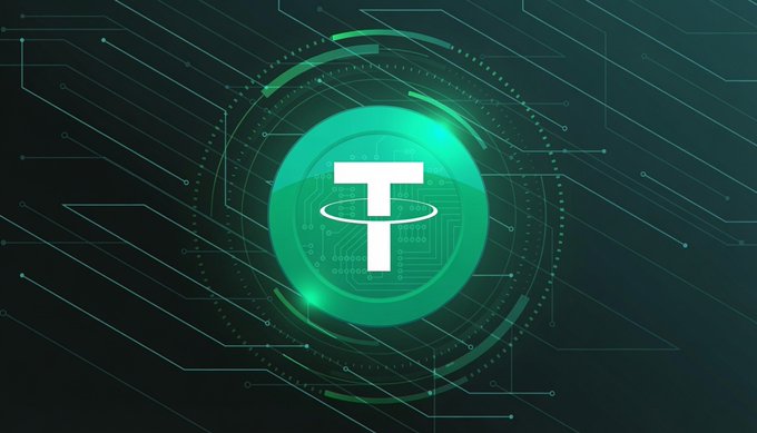 A glowing green Tether (USDT) logo set against a digital circuit board background, symbolizing Ukraine's transfer of over $8.3 million in seized USDT into state management as a potential first step toward establishing a national cryptocurrency reserve.