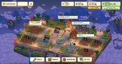 A pixel art farming simulation game displays a garden scene with plots of land, crops, and a user interface with various icons and menus.