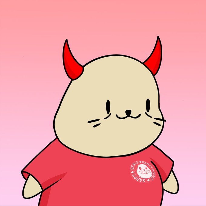 A cute cartoon mascot character with a round beige head, small red devil horns, whiskers, and a red t-shirt featuring a 'SAPPY SNAILS' logo, set against a pink gradient background.