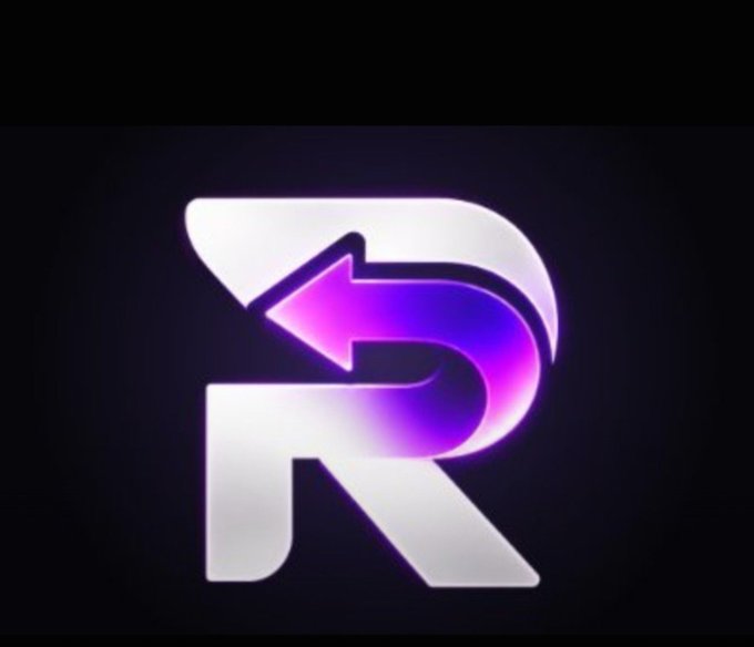 A stylized glowing white and purple “R” logo with an arrow integrated into the letter on a black background.