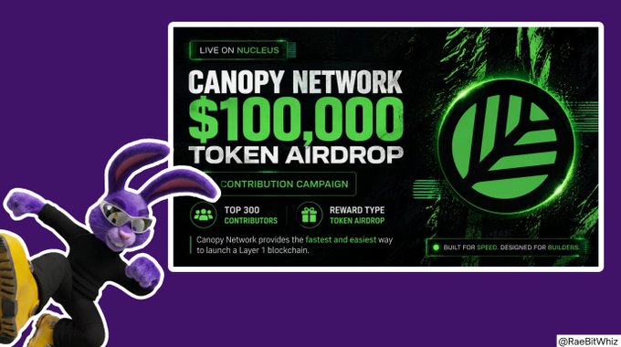 The image showcases a cartoon bunny character wearing glasses, with text that reads "Creator momentum keeps growing on @CNPYNetwork" indicating growth within the online community. The post also mentions $100K being allocated as a token airdrop donation for top contributors who help tell the story and contribute to an ecosystem driven by real participation.