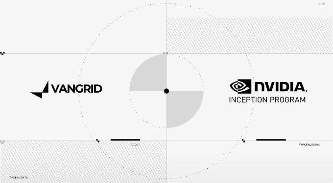 A logo graphic displaying 'VANGRID' on the left and 'NVIDIA INCEPTION PROGRAM' on the right, separated by geometric circles and technical design elements.