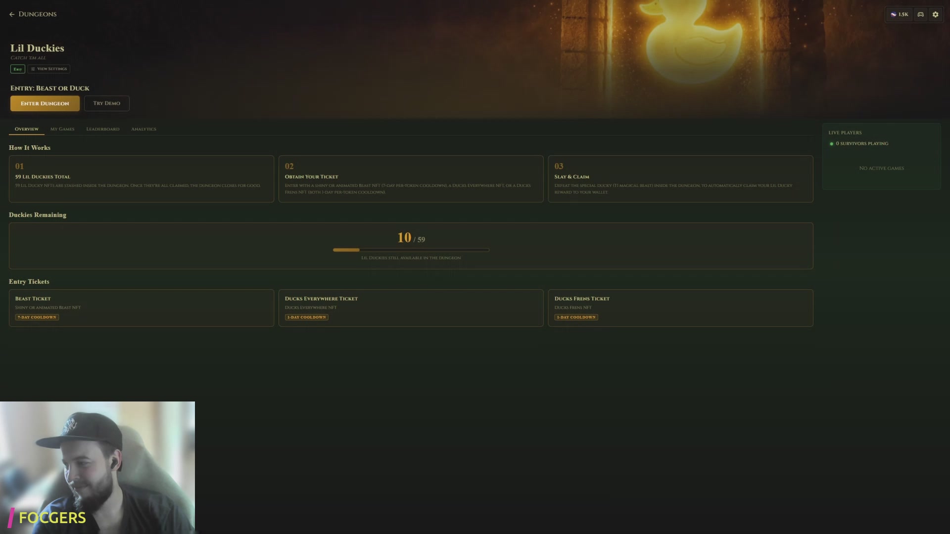 The image shows a screenshot of an online gaming platform with various game options displayed, including a character called @stompdotgg, who appears to be from the game @LootSurvivor. The focus seems to be on these games being played together in one stream, and it is suggested that players might have difficulty with the game due to low internet speeds or unstable connections. The post describes some of the issues they are facing while trying to play the game, such as poor internet performance or lag.