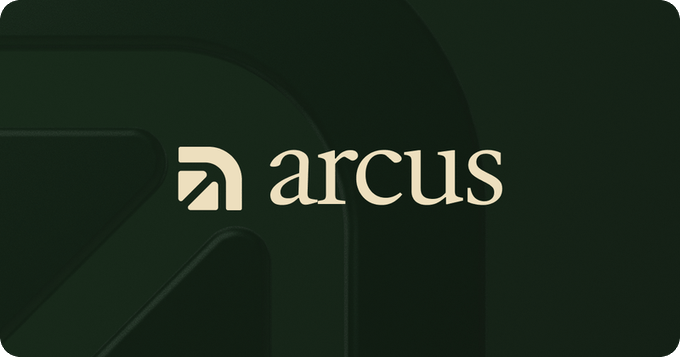 The 'arcus' logo featuring a stylized 'a' icon on a dark green background.