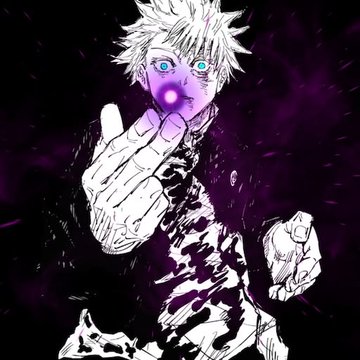 The image features a man with blue eyes, wearing a black shirt, making a peace sign gesture by placing his fingers together. The background of the image is dark purple, which contrasts with the white lines that outline the man's face. There are no texts or other objects in the image, and the focus is solely on the man and his actions.
