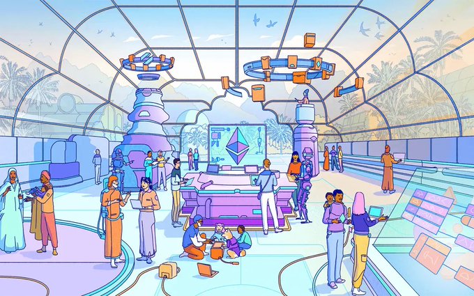 The image depicts a large group of people gathered inside an open-air building, possibly a museum or exhibition space. The scene shows various individuals engaged with different activities such as standing, sitting, and interacting with each other. Some are using laptops while others have books in their hands. A few people can be seen holding cell phones.

The overall atmosphere of the image suggests that it is an event or gathering related to technology or digital innovation. The presence of multiple individuals engaged in various activities indicates a diverse range of interests and areas of focus within this space, which could be a museum or exhibition showcasing different aspects of the tech world.