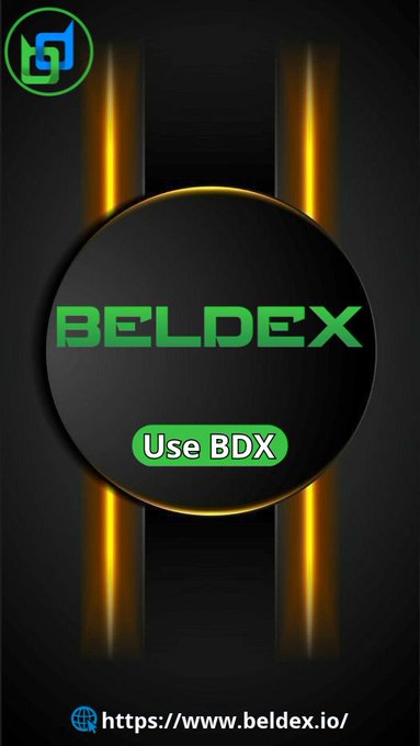 Promotional graphic for Beldex (BDX) featuring the brand name in bold green text on a dark circular background with golden vertical accents, accompanied by a "Use BDX" button and the website "https://www.beldex.io/" at the bottom, visually emphasizing the BDX token's role as the utility and economic driver for Beldex products.