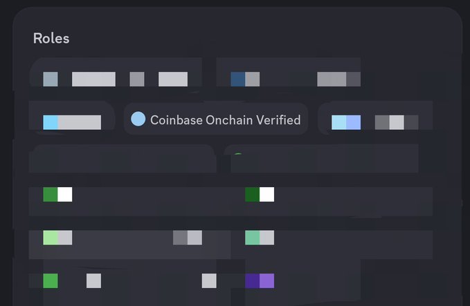 A dark-themed screenshot showing a Discord "Roles" interface featuring a "Coinbase Onchain Verified" role, highlighting the importance of completing Coinbase's onchain verification to potentially qualify for a future $BASE airdrop, as the post argues that being verified through Coinbase could matter for Base eligibility.