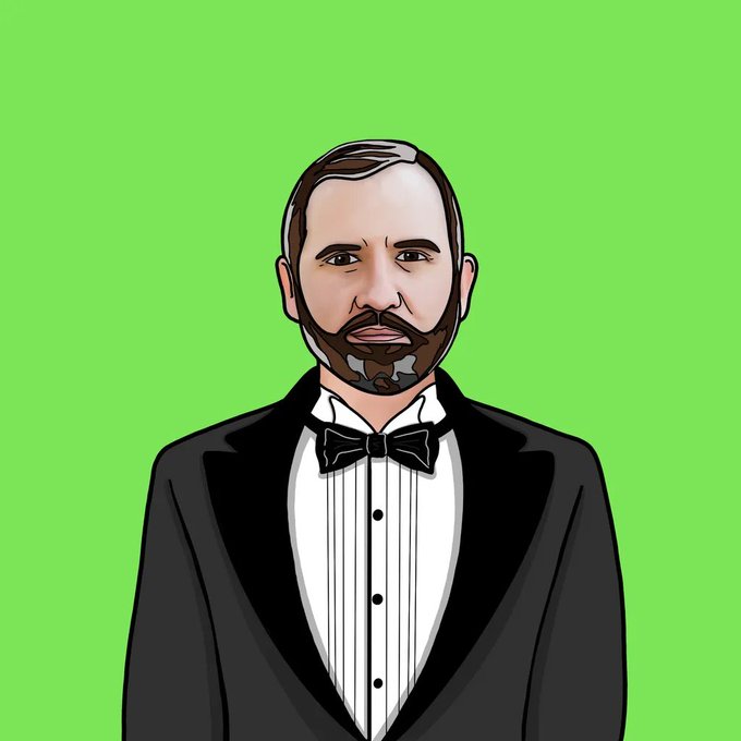 A cartoon-style illustration of a bearded man wearing a bow tie and tuxedo on a bright green background.