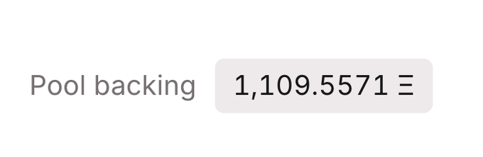 A simple interface displays "Pool backing" with a value of "1,109.5571" next to a hamburger menu icon.