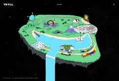 A pixel art map depicting a floating green island with a river, buildings, and various structures, with partial text 'RN OLD' visible at the top.