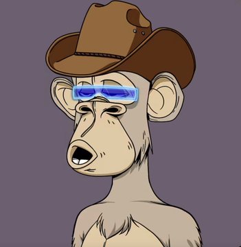 Cartoon illustration of a monkey wearing a brown cowboy hat and blue LED visor glasses against a gray background.