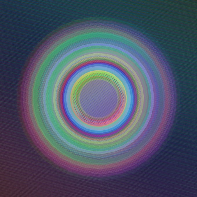 An abstract digital image featuring concentric, colorful rings with a moiré or interference pattern effect on a dark background.