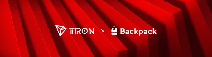 A red banner with 3D geometric shapes displaying "TRON x Backpack".