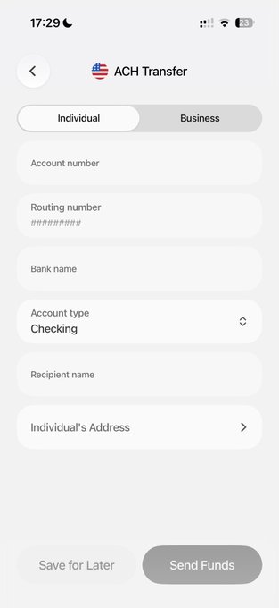 The image shows a phone screen displaying an account transfer form for an American Express account, with options for individual or business transactions. The text on the screen indicates that the user can save for later by selecting "Save for Later".
