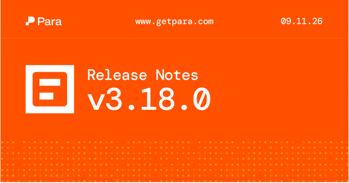 A Para release notes announcement for version 3.18.0 dated 09.11.26, displayed on an orange background with a white blog icon.