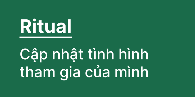 A green graphic with white text reading 'Ritual' followed by 'Cập nhật tình hình tham gia của mình' (Vietnamese for 'Update on my participation status').