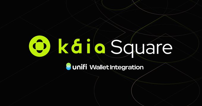 A black background graphic displaying the 'Kaia Square' logo with 'Unifi Wallet Integration' text below it.