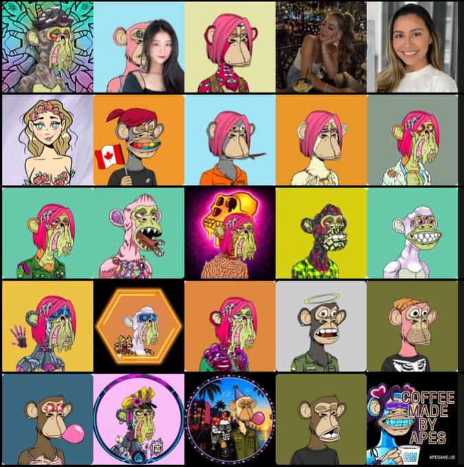 The image features a grid with various cartoon monkey characters, each wearing unique outfits and accessories. The monkeys are arranged in rows and columns, creating an eye-catching display of creativity and diversity. The colors used in the image are predominantly pink, yellow, green, blue, and orange, which adds to the overall visual appeal.

The post about BAYC Queens and their silent energy is related to this image because it showcases a collection of cartoon monkey characters that represent different aspects of web3 energy. Each monkey has its own unique style and personality, just like the various elements in the image. The post suggests that these monkey characters are not only visually appealing but also carry a specific type of energy or aura associated with BAYC Queens.