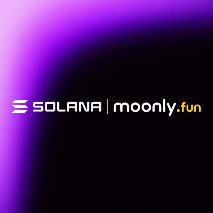 A black and purple gradient background displays the logos for 'SOLANA' and 'moonly.fun'.