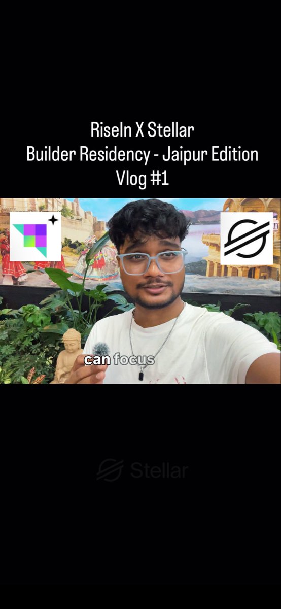 A thumbnail for a vlog titled 'RiseIn X Stellar Builder Residency - Jaipur Edition Vlog #1' shows a young man with glasses speaking, with subtitle text 'can focus' visible.