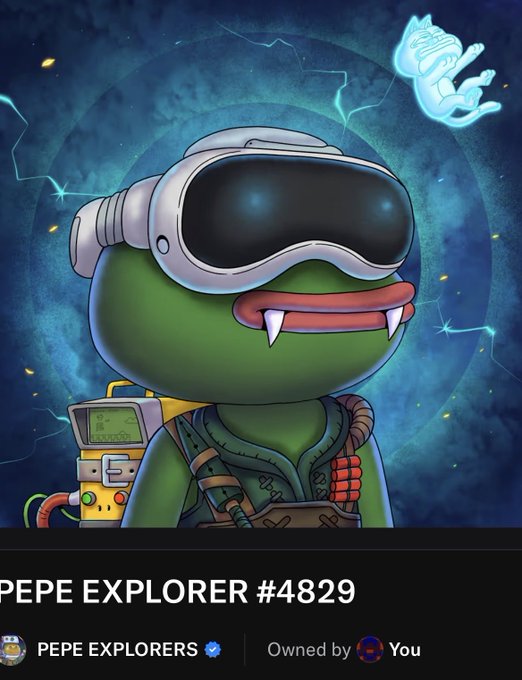 The image features a digital illustration of a Pepe Explorer character wearing a virtual reality headset, posing for the camera with his eyes wide open. The art style appears to be cartoon-like, giving the character a unique and lively appearance. The post on social media encourages people to buy one of these virtual reality experiences from Pepe Explorers in order to keep the doctor away and enjoy some time off exploring new worlds or environments. The post does not provide any specific details about the price or location where this virtual experience is being offered, but it does emphasize the positive aspects of purchasing and using this item for entertainment purposes.