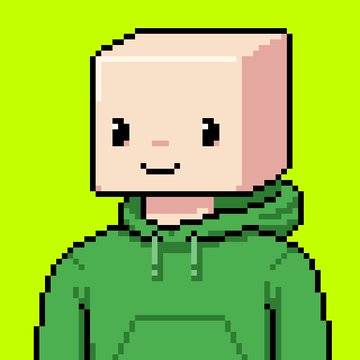 A pixel art illustration of a blocky, cube-headed character with a simple smile wearing a green hoodie, visually evoking the Minecraft-inspired "noob" aesthetic of the Noobscraft NFT collection. The image complements the post's description of the project's retro gaming roots and its tiered token allocation system for holders.