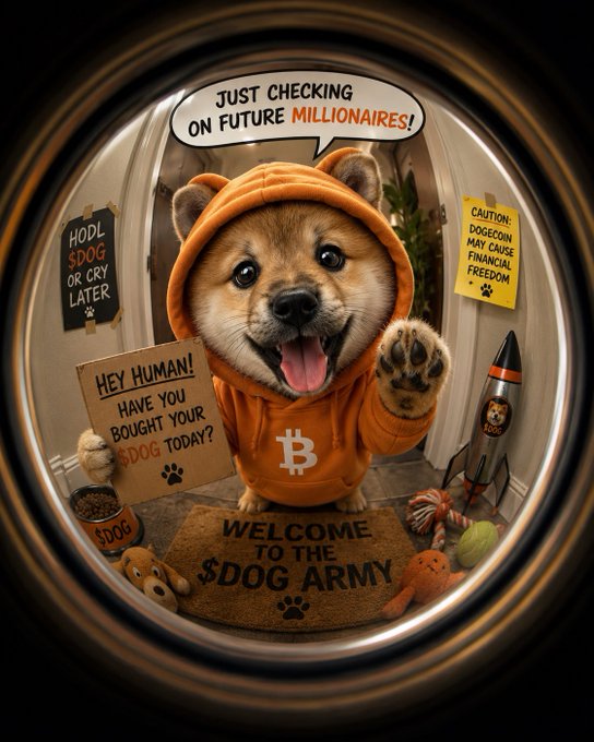 "The Strongest Hands Are Built During The Darkest Days", which is a quote from the post "Welcome To The Dog Army". This quote emphasizes the importance of dogs, especially during challenging times or difficult situations. In this case, the image features a dog wearing an orange hoodie and standing on a rug in front of a sign that says "Just checking on future millionaires!".
