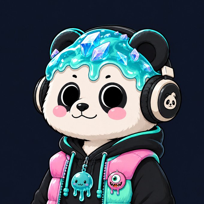 The image features a cartoon panda bear wearing headphones, with a green liquid-like substance on its head. There are two other elements in the image - a blue and pink object that appears to be a "Mutant Ape" character, and another smaller panda bear figure. The post reads: "Mutant Ape Mutant Momo".