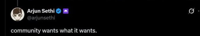 A screenshot of a tweet by Arjun Sethi (@arjunsethi) with a blue verification badge, reading "community wants what it wants." — a brief, cryptic statement from the Ink Foundation co-founder that contextualizes the accompanying speculation about $INK's potential TGE, airdrop, and Kraken Verify page going offline.